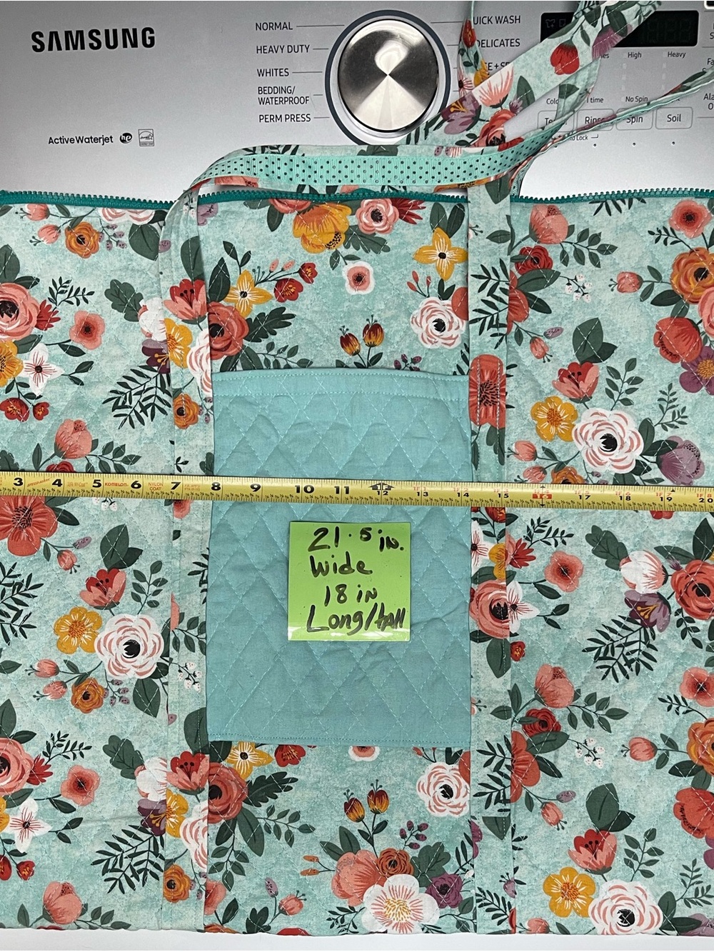 Floral Quilted Tote Bag in Mint Green